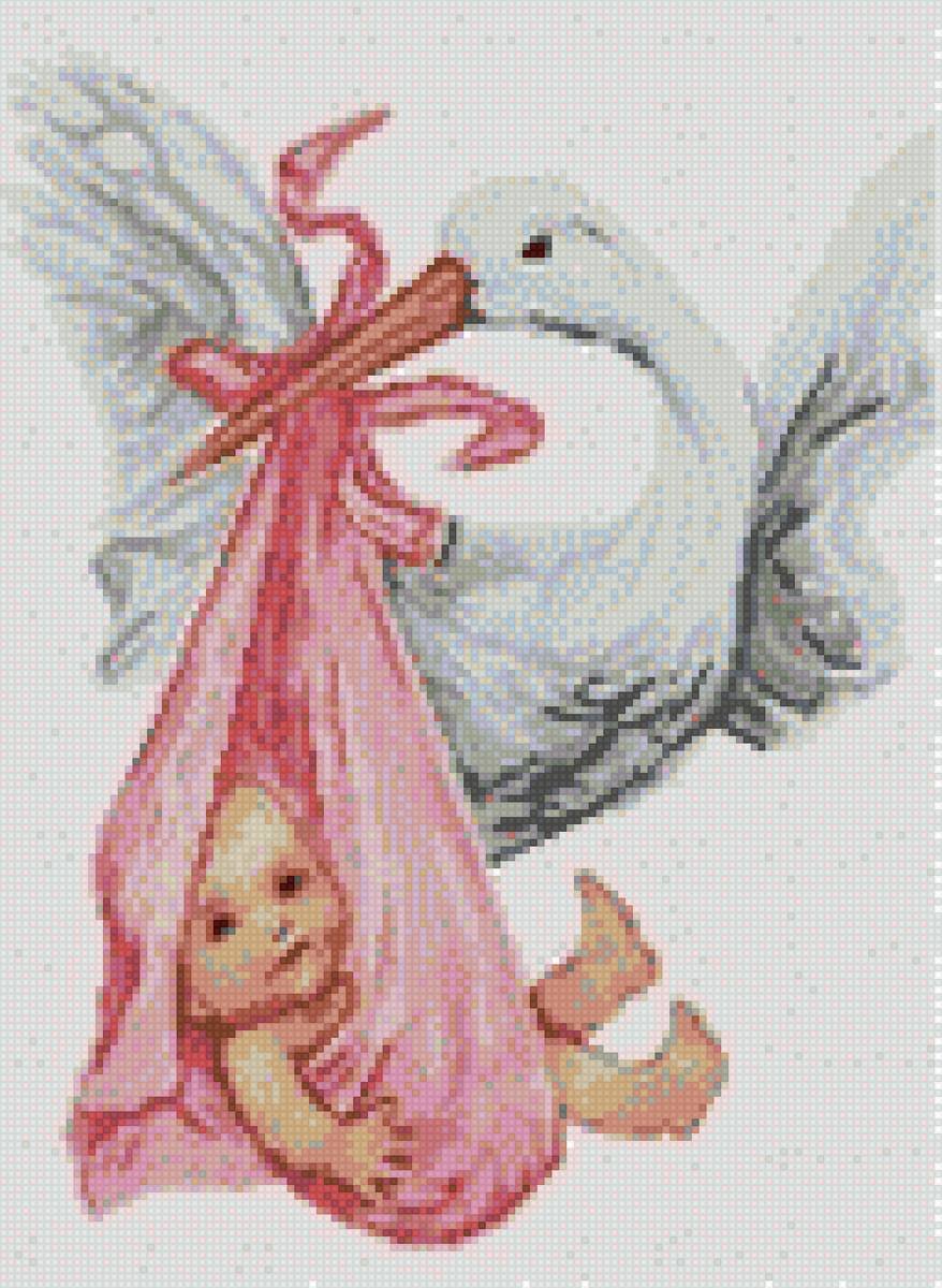 Аист с ребенком вышивка крестом