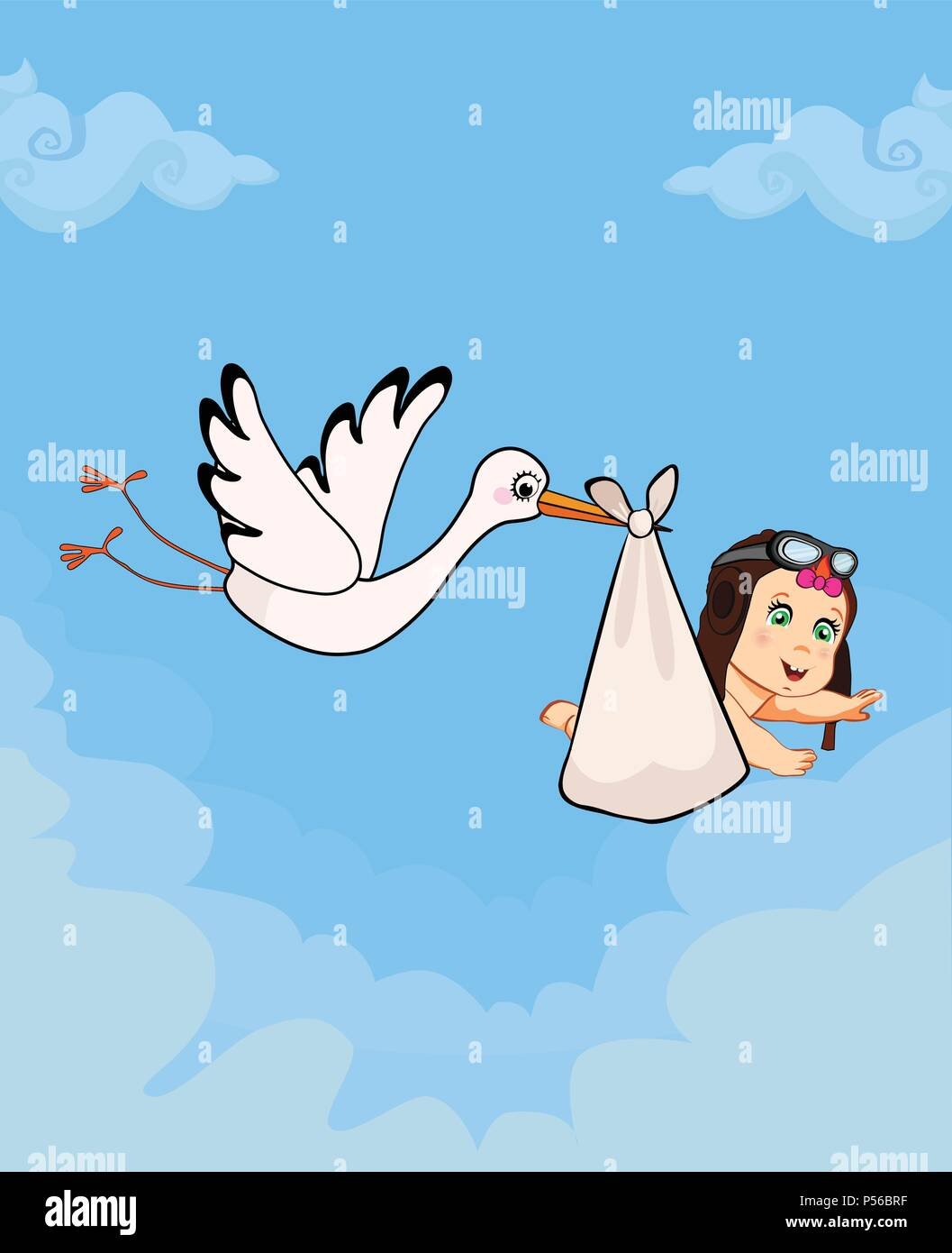 Аист с малышом мультяшные