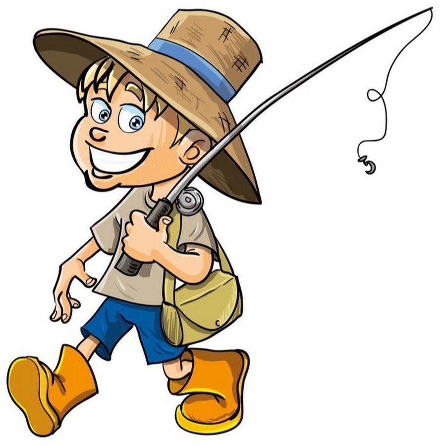 Мультяшный Рыбак с удочкой