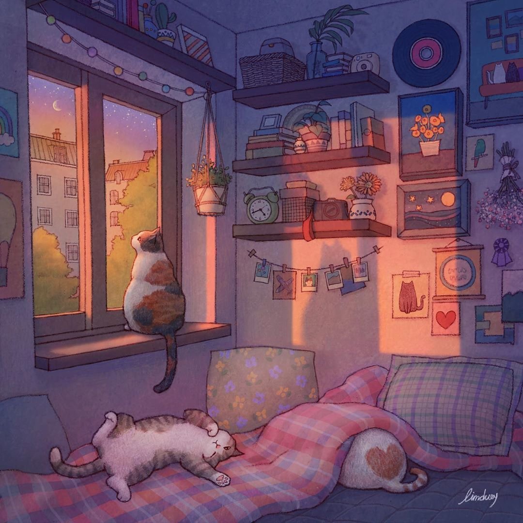 Уютные иллюстрации с котами