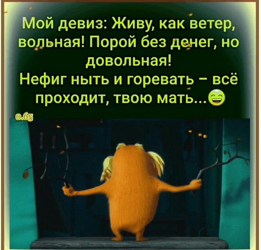 Мой девиз живу как ветер Вольная порой без денег но довольная