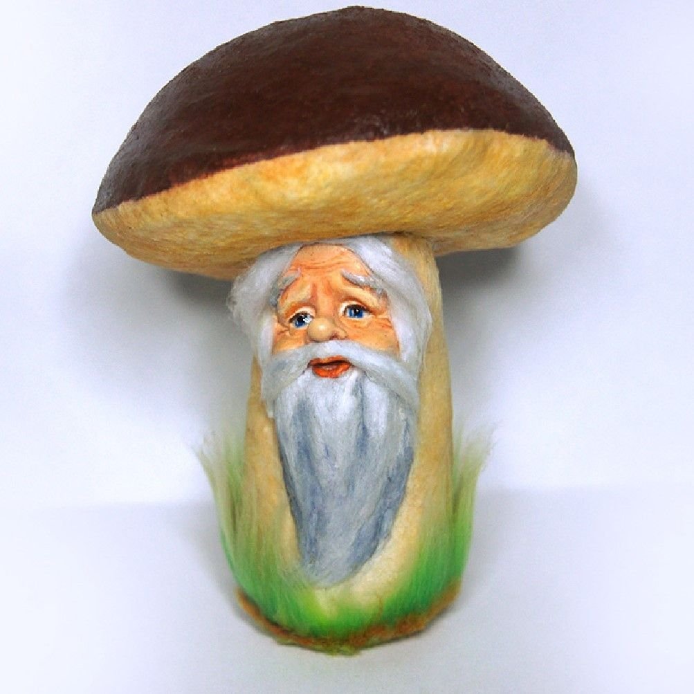 Гриб старичок Боровичок из шерсти броши