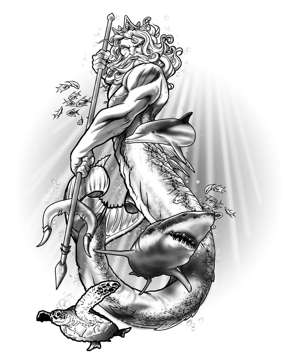 Эскиз тату Нептун Посейдон