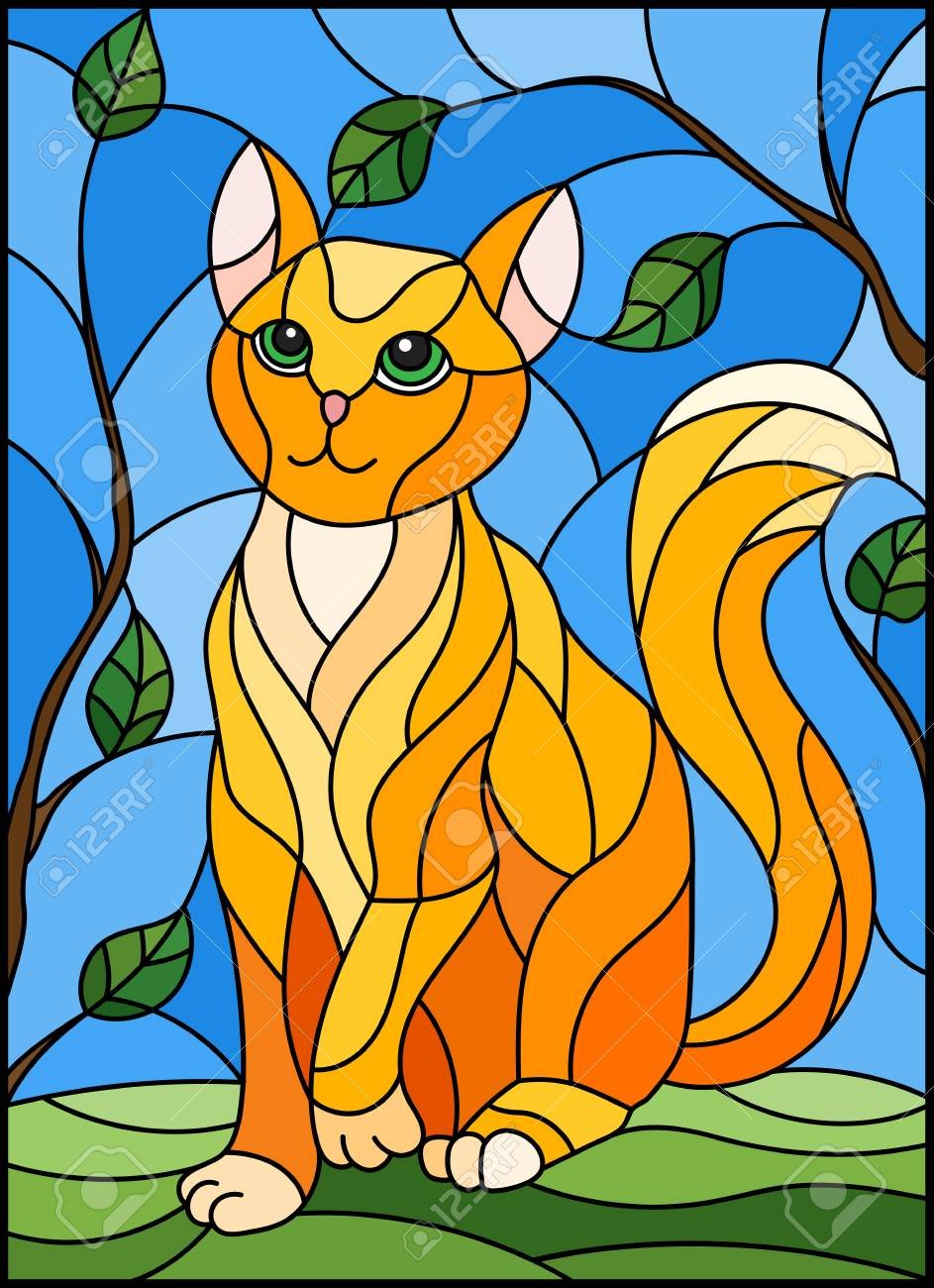 Витраж рисунок кошка