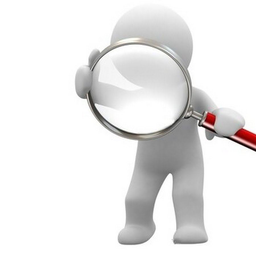 Человечек в каске с лупой на прозрачном фоне