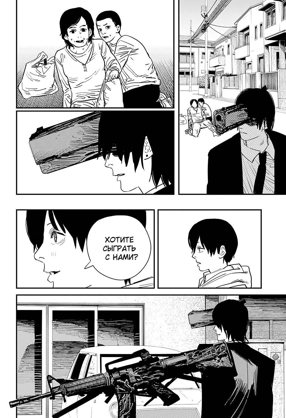 Человек бензопила арт чёрно белый