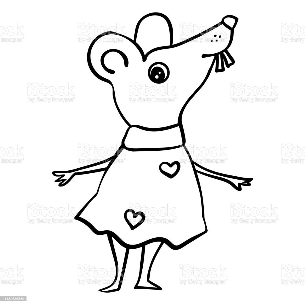 Мышка в платье раскраска