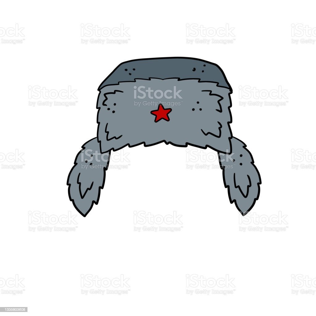 Африканец в белой шапке ушанке со звездой рисунок