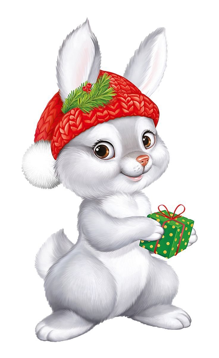 Заяц в новогодней шапочке