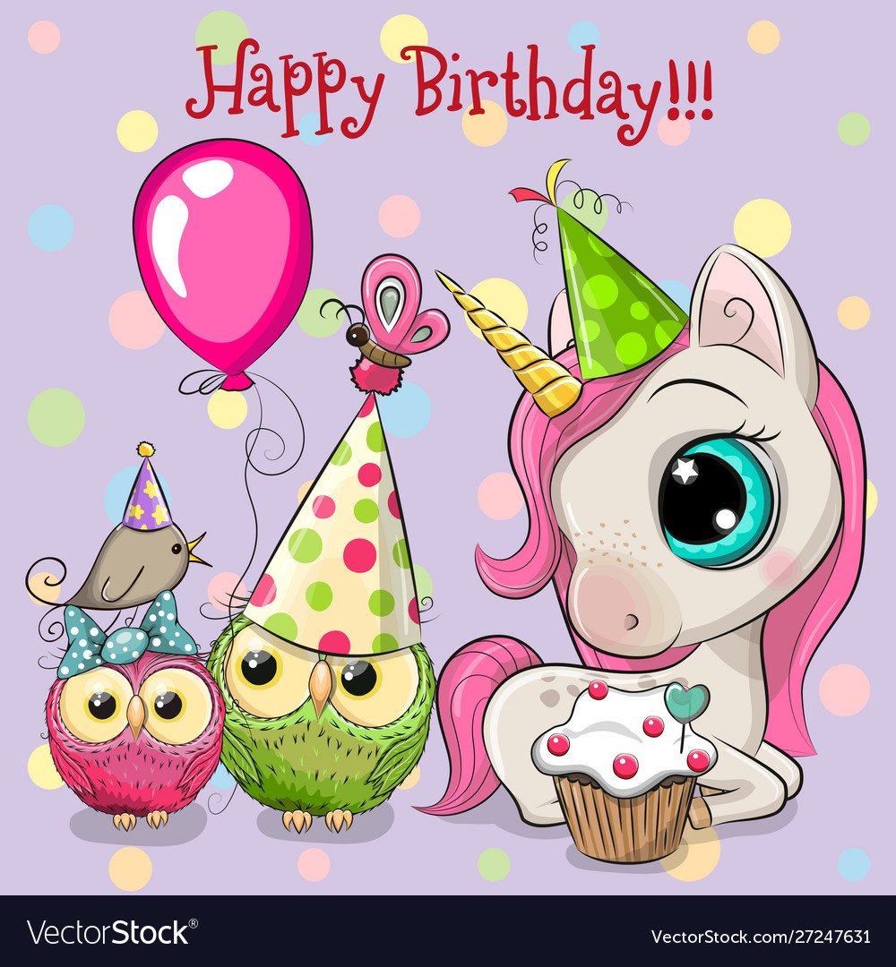 Открытка с единорогом с днем рождения