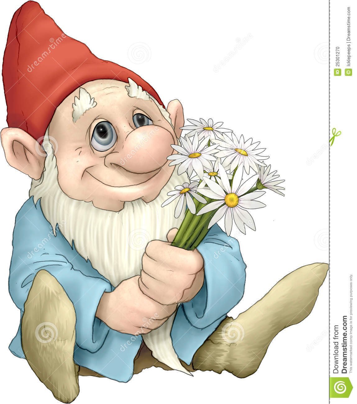 Гномик с цветами в руках