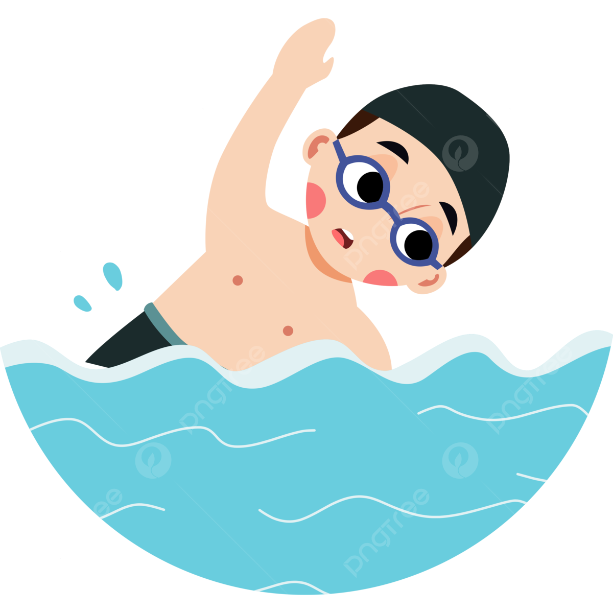 Мальчик плавает в бассейне рисунок