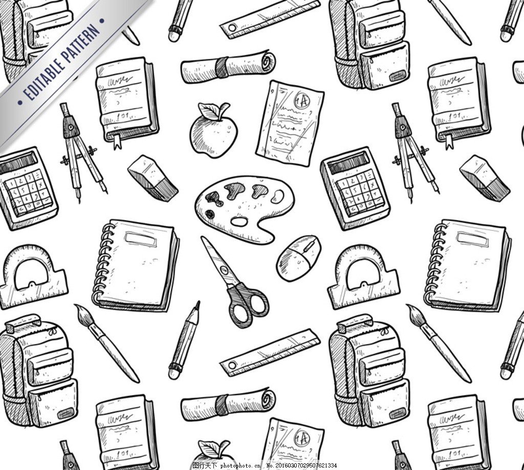 Зарисовки школьных принадлежностей