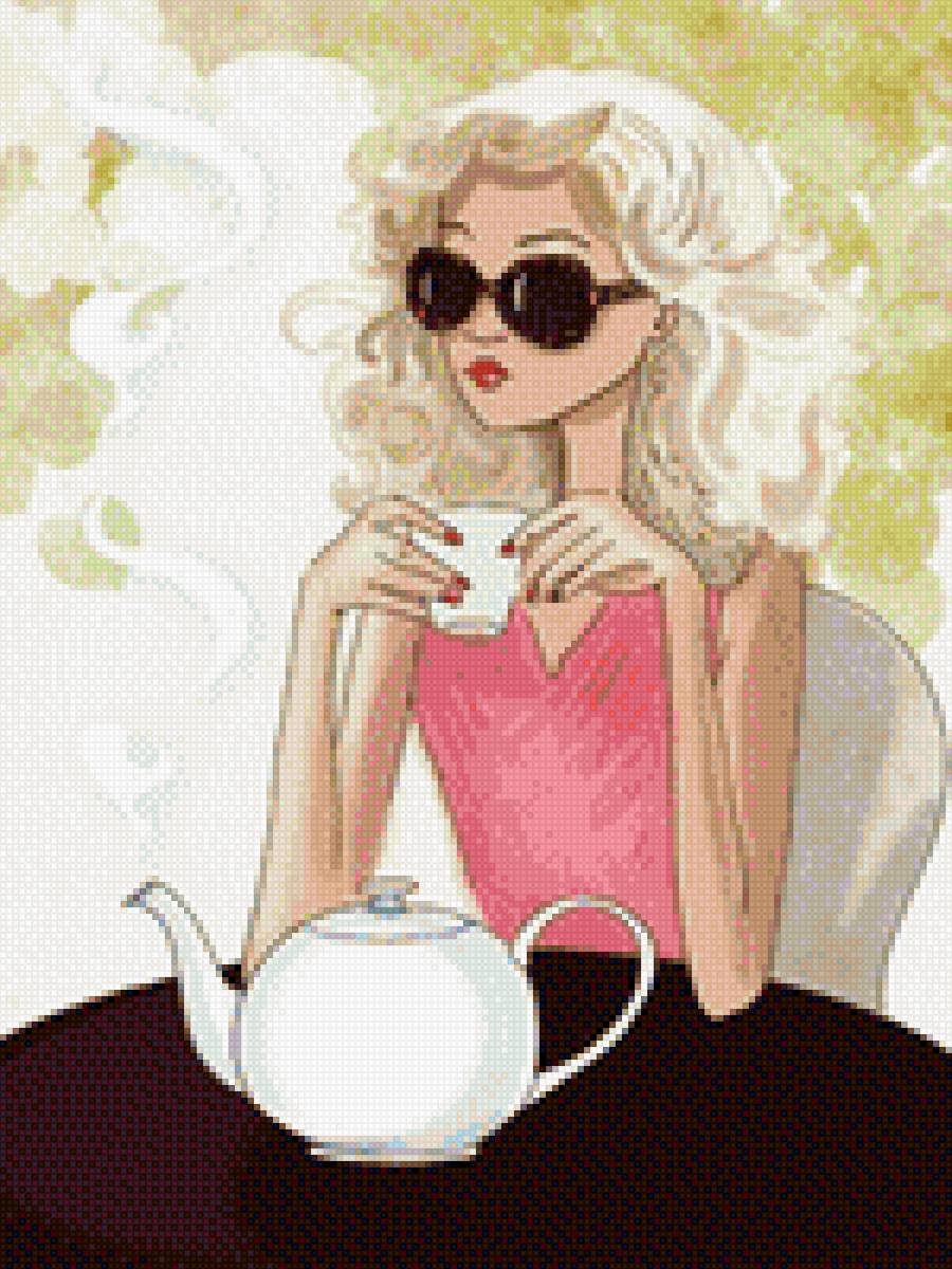 Нарисованная девушка с кофе