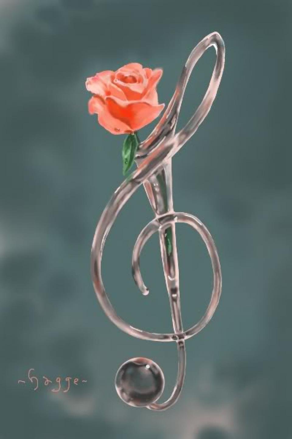 Скрипичный ключ и цветы