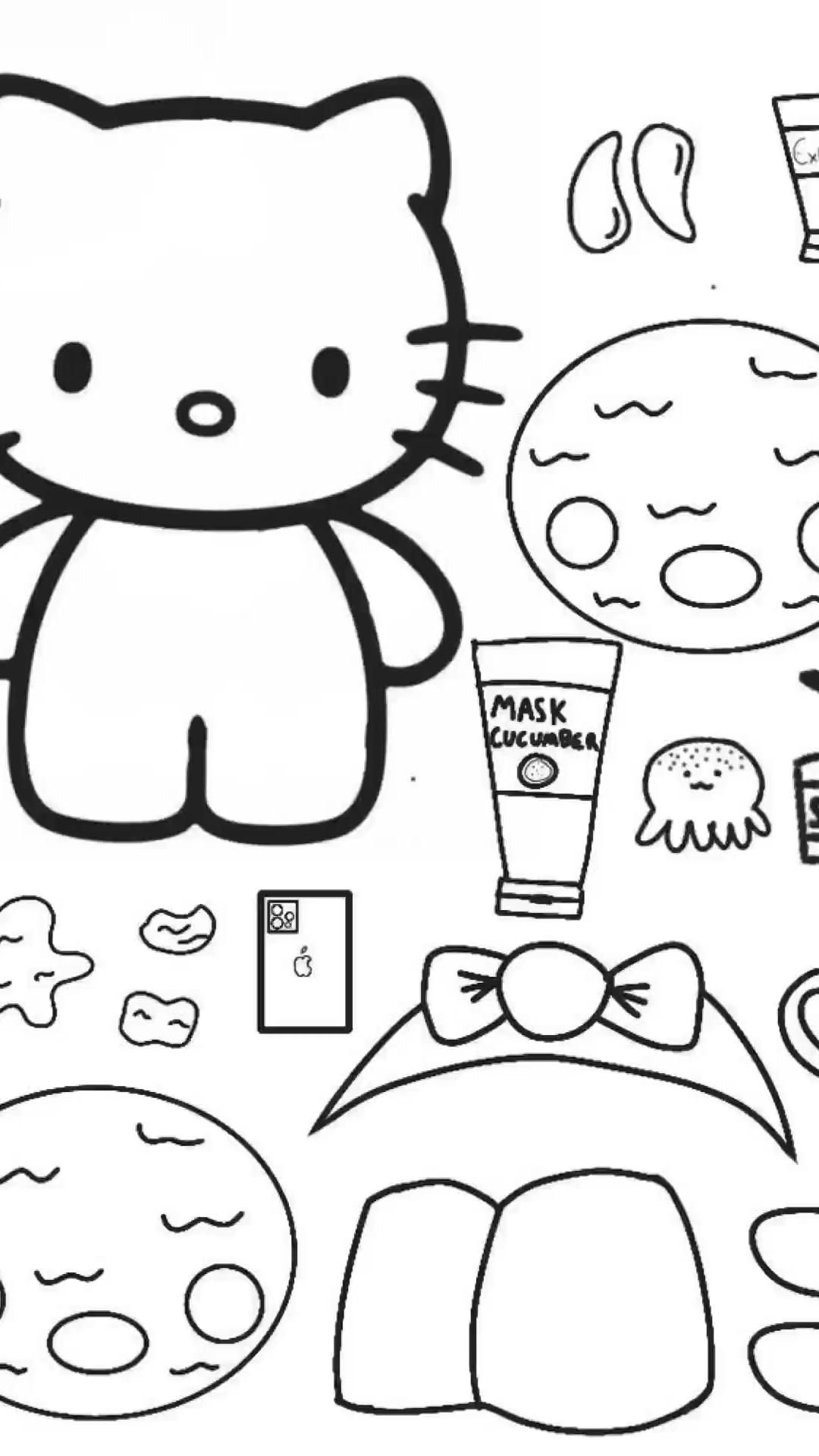 Хелло Китти бумажная кукла раскраска