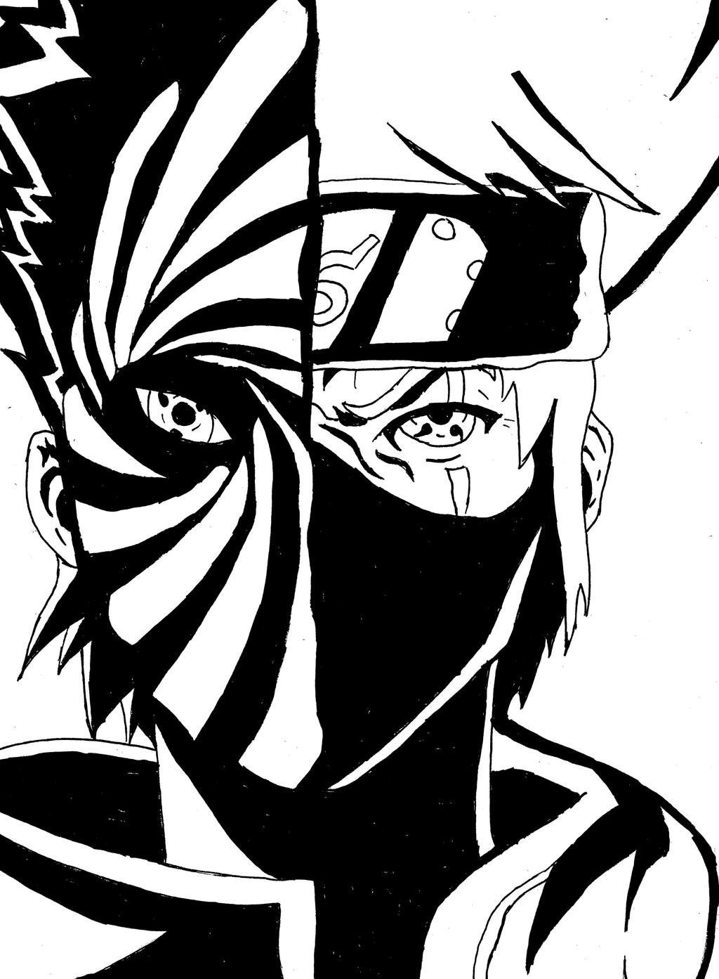 Какаши и Обито черно белые