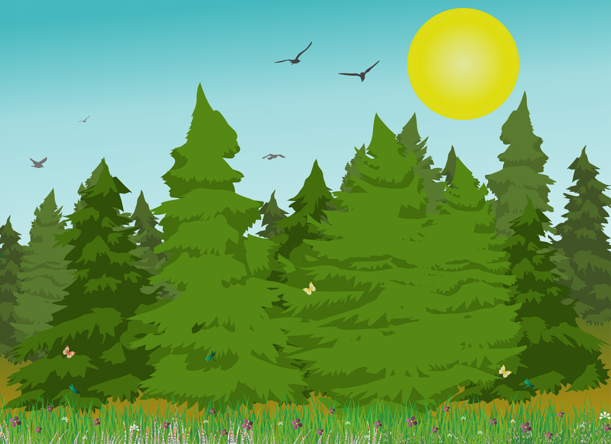 Полянка с деревом мультяшная