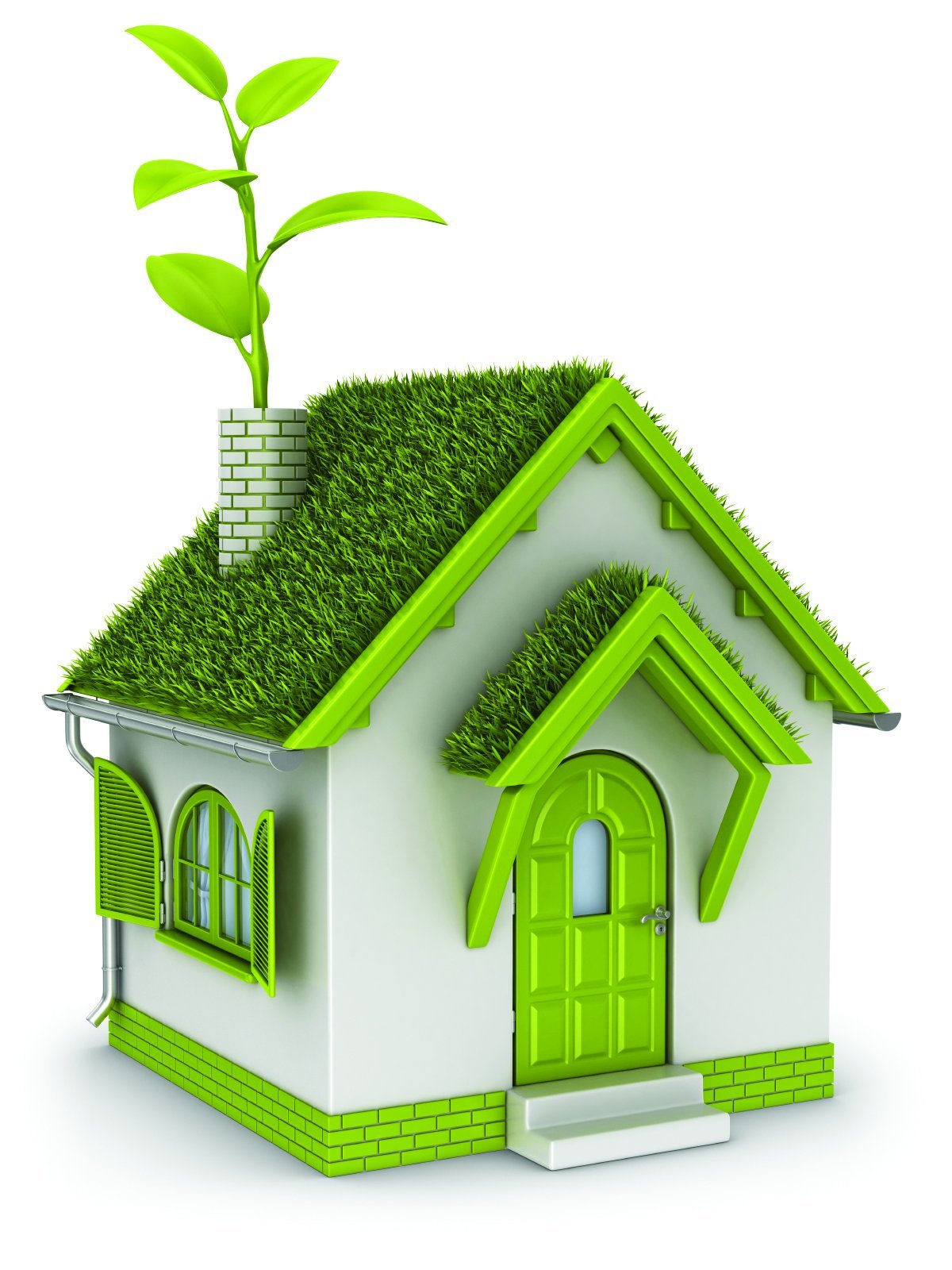Зеленый домик на белом фоне