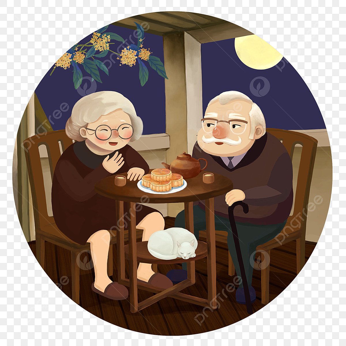 Бабушка и дедушка за столом