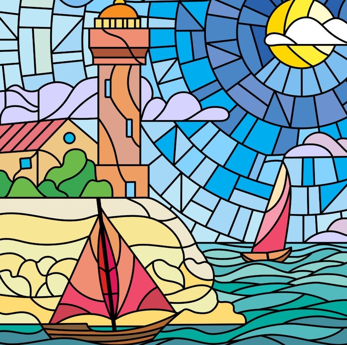 Витраж новый год цветной