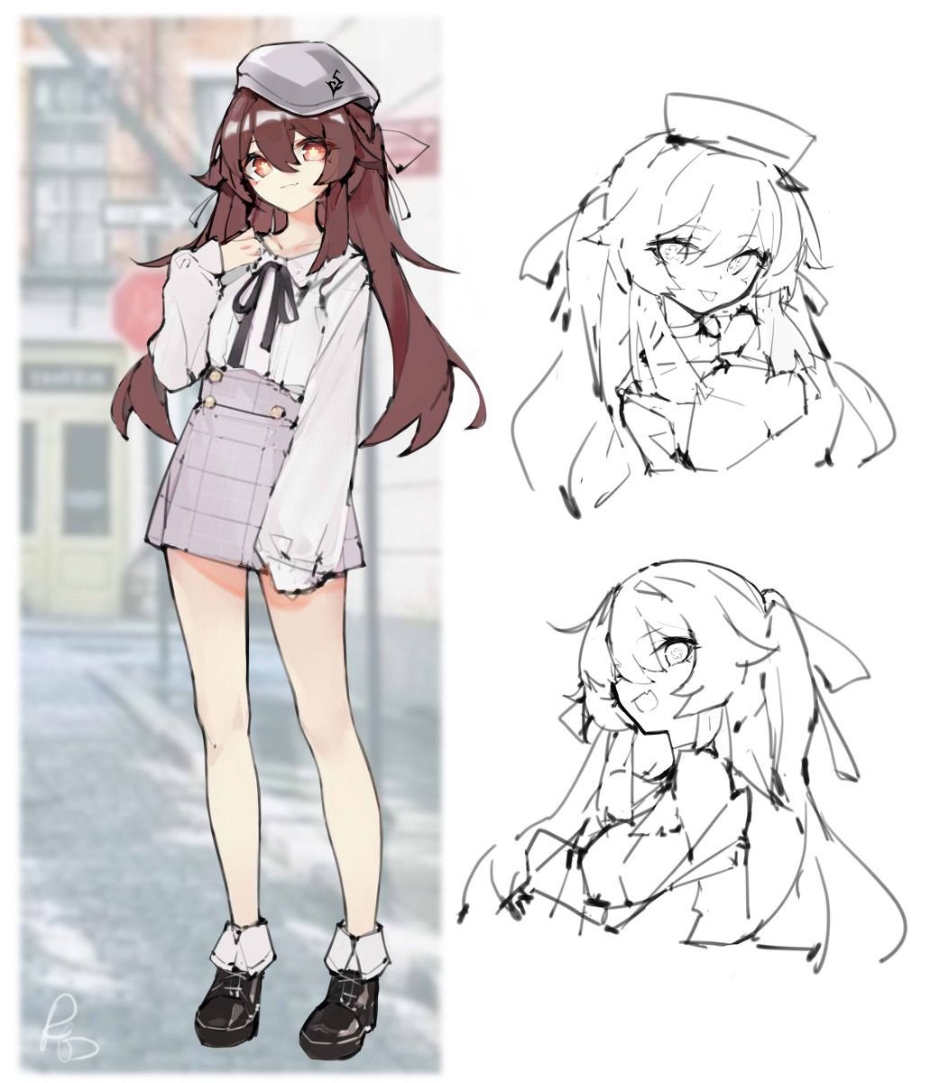 Хутао Геншин карандашом арт