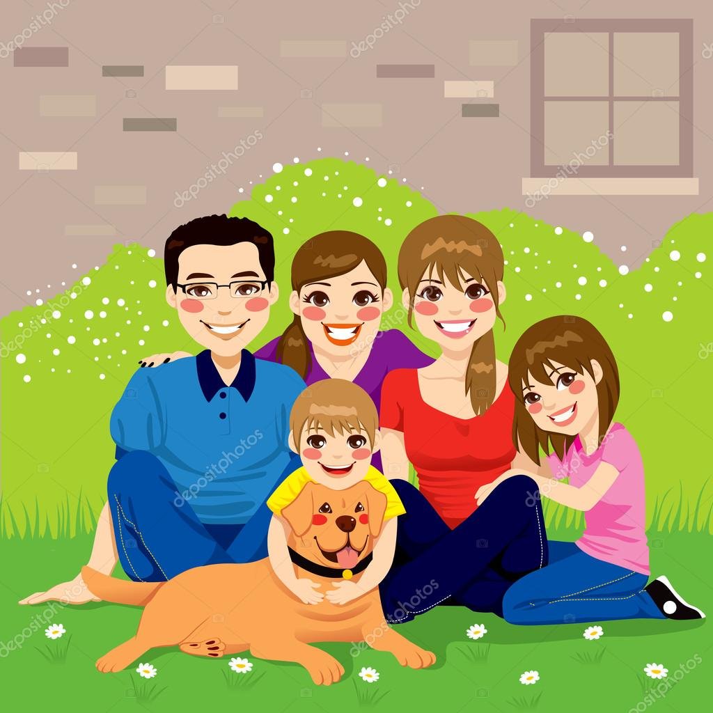 Мультяшная семья с тремя детьми