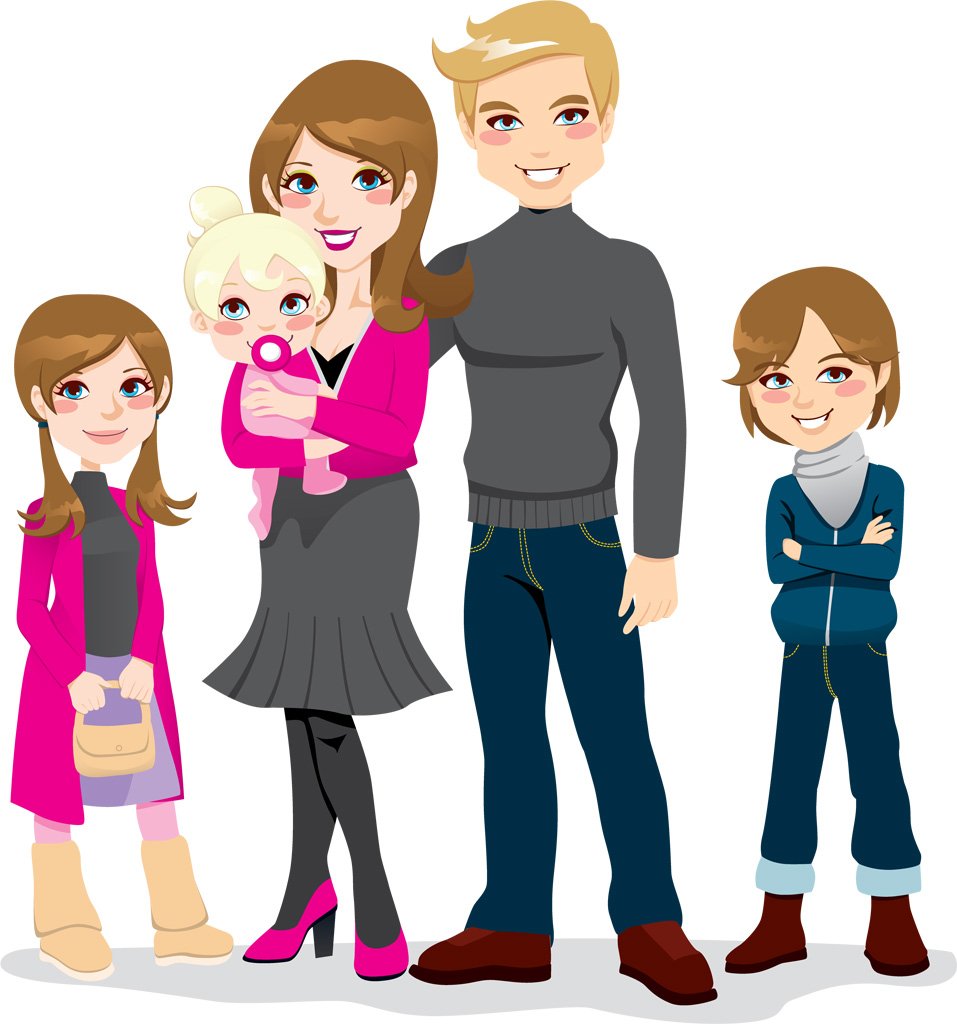 Мультяшная семья 2 девочки и мальчик