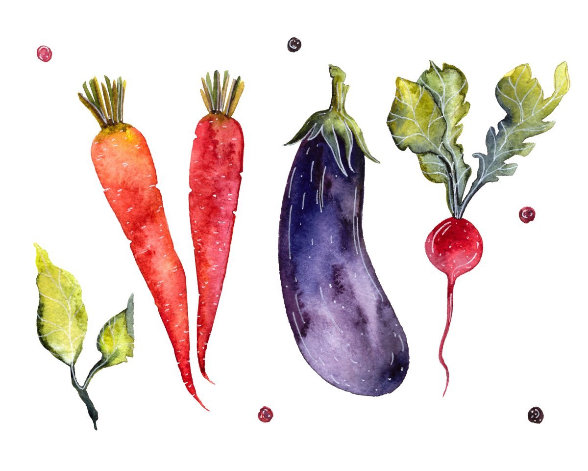 Рисунки акварелью фрукты и овощи