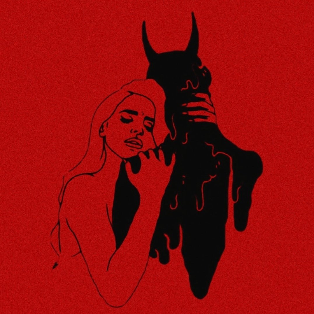 Девушка на Красном фоне с рогами