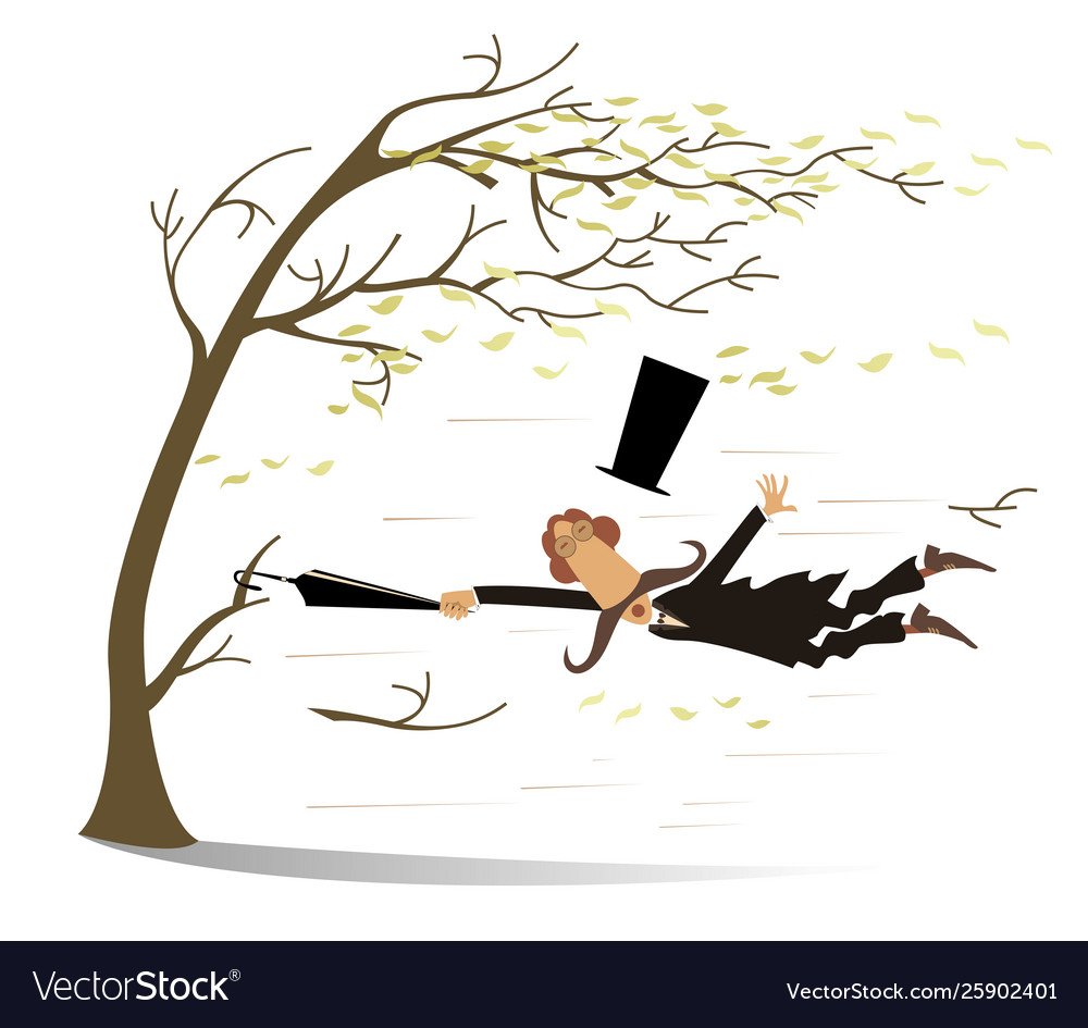 Человека уносит ветром