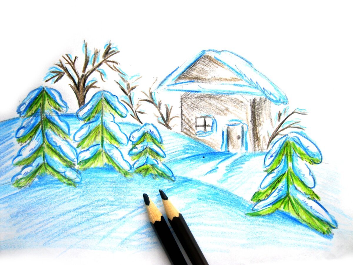 Детские рисунки на тему зима