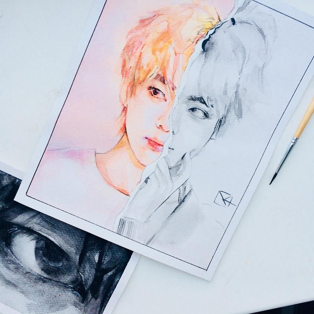 БТС акварелью Тэхен