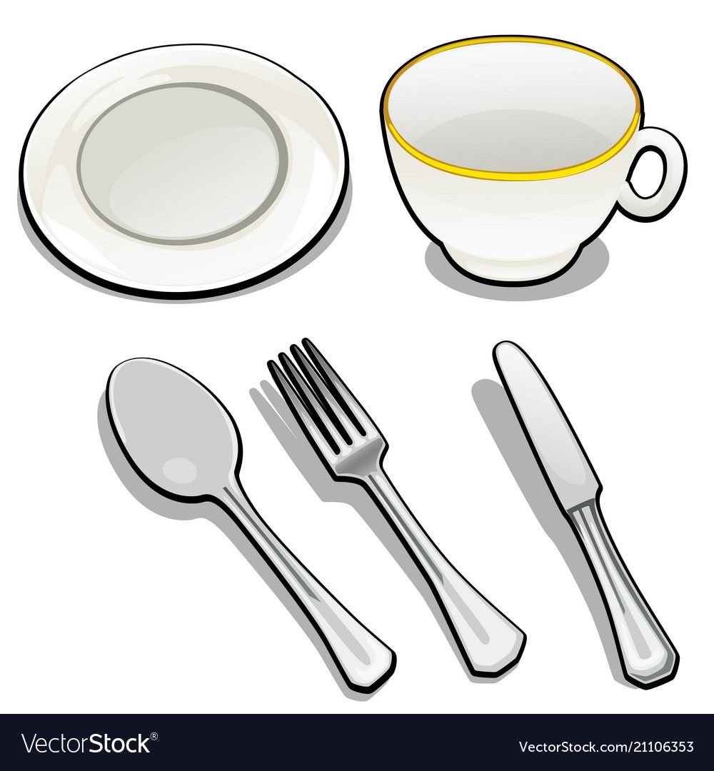 Вилка, ложка, тарелка, Кружка