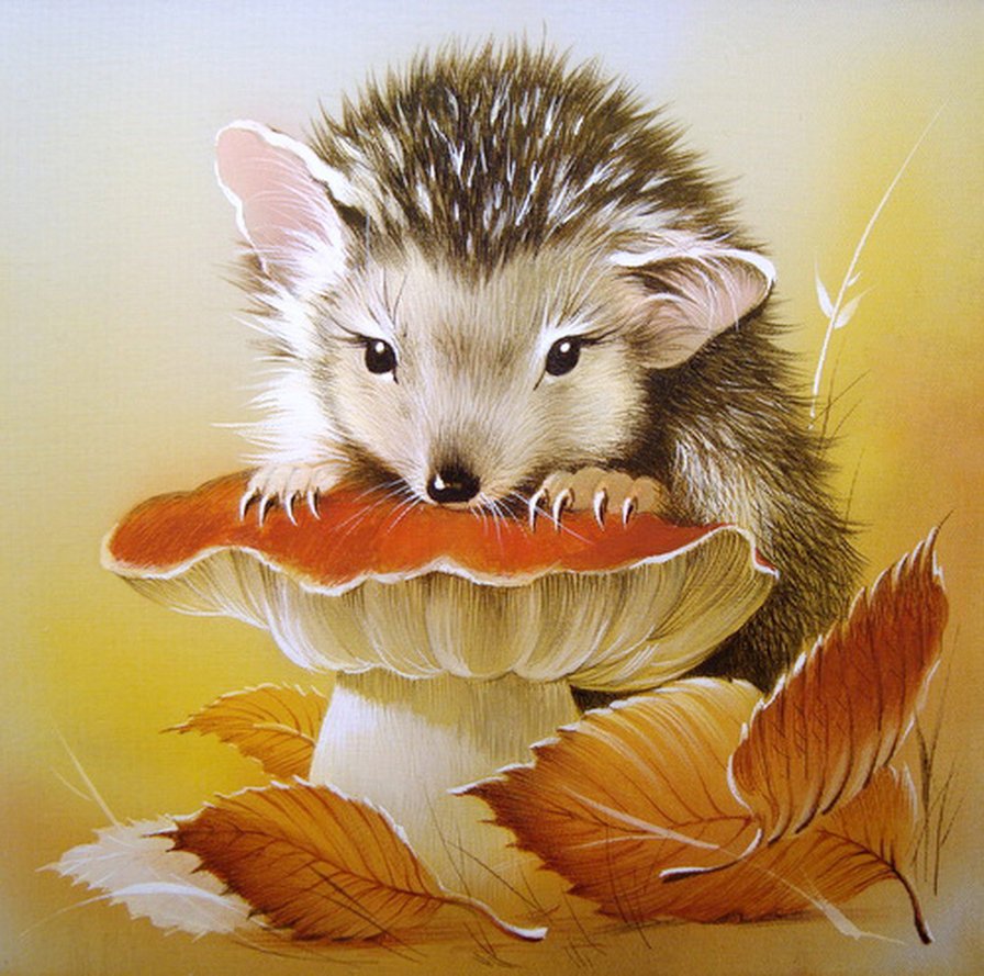 Ежик с грибами и ягодами