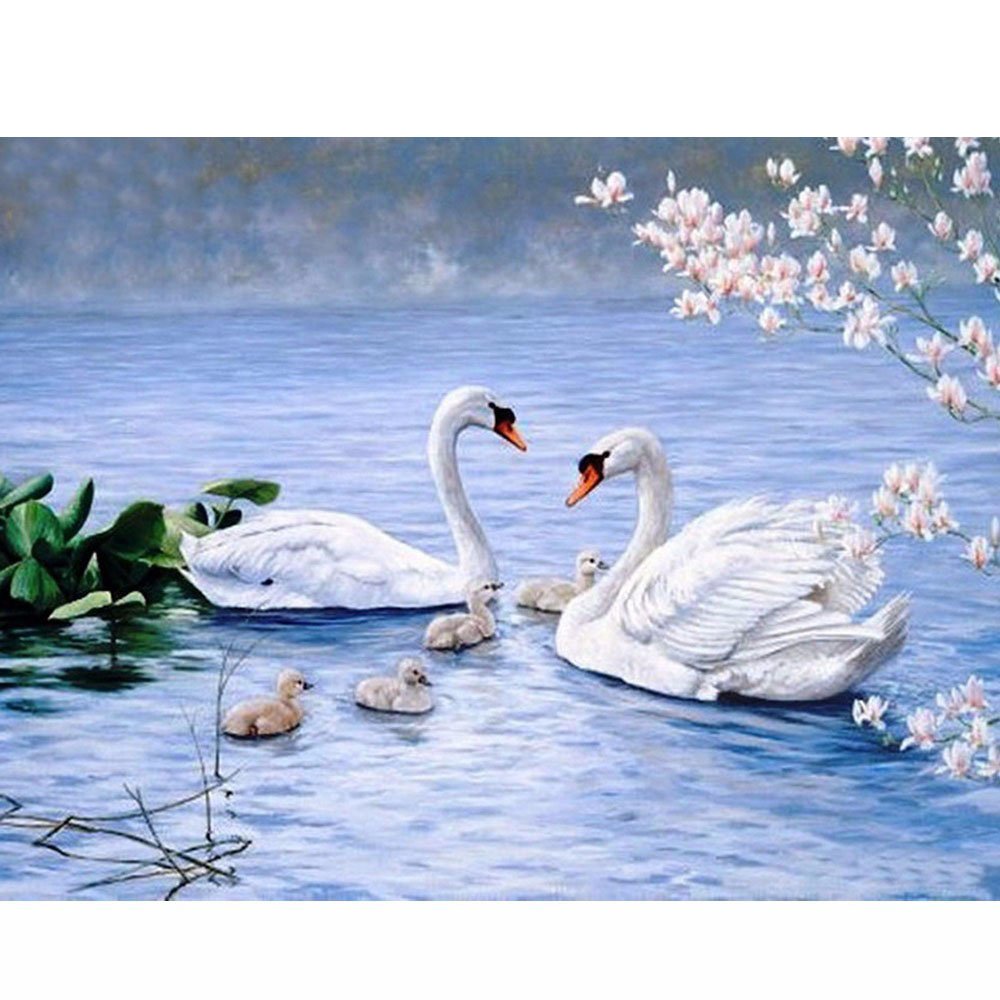 Алмазная мозайка "Лебединая семья"