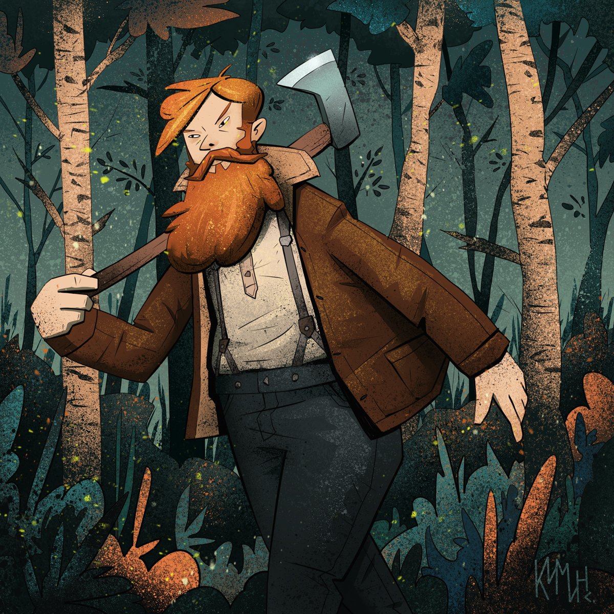 Человек рубит дерево топором