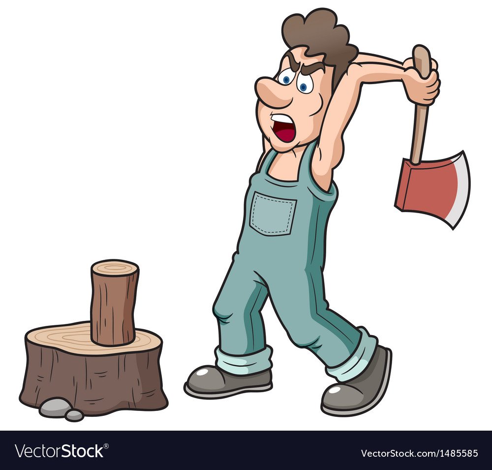 Человек рубит дерево топором