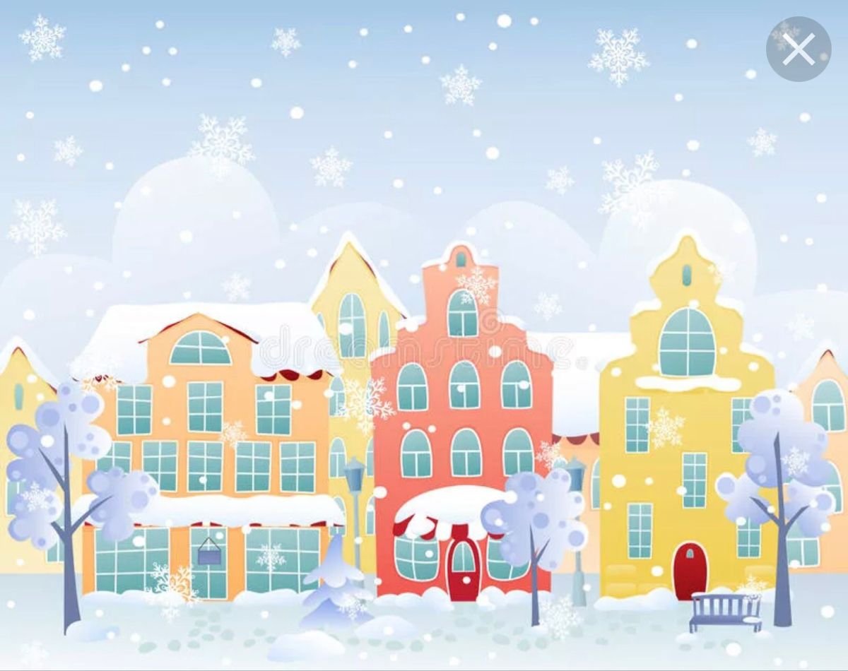 Зимний город мультяшный