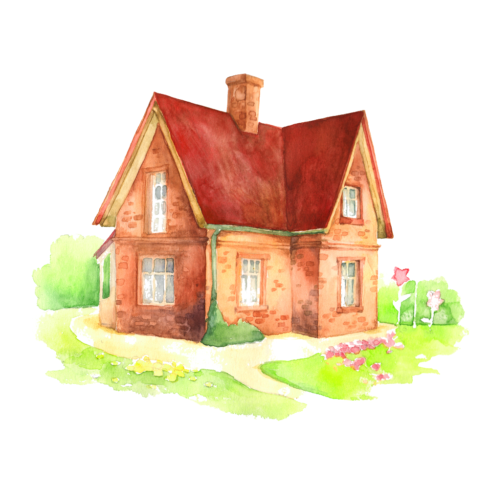 Акварельные домики на белом фоне