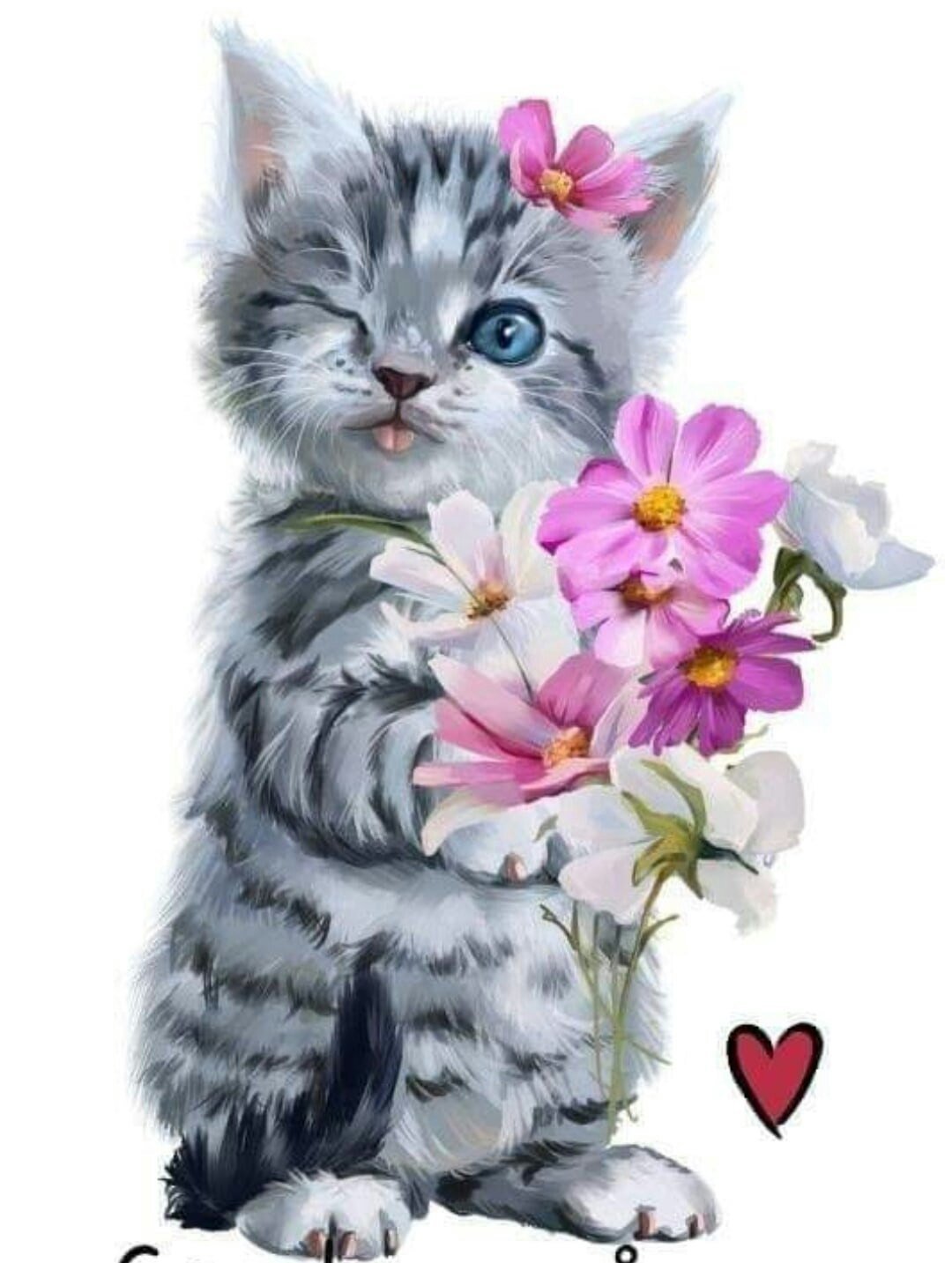 Котенок с цветами