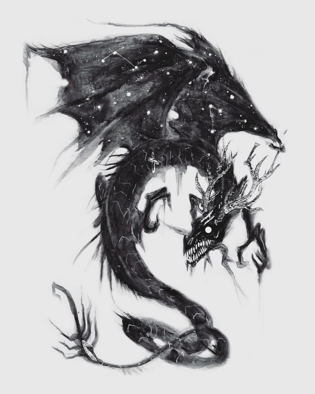 Мифический дракон тату эскиз