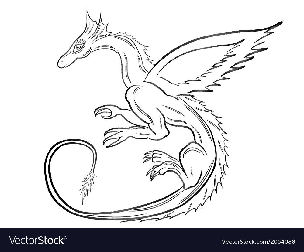 Дракон рисунок контур черный