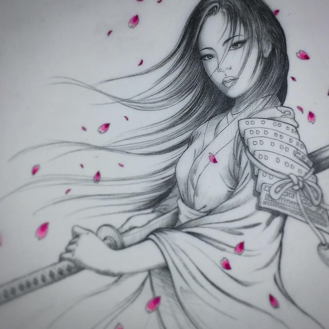 Девушка Самурай тату эскиз