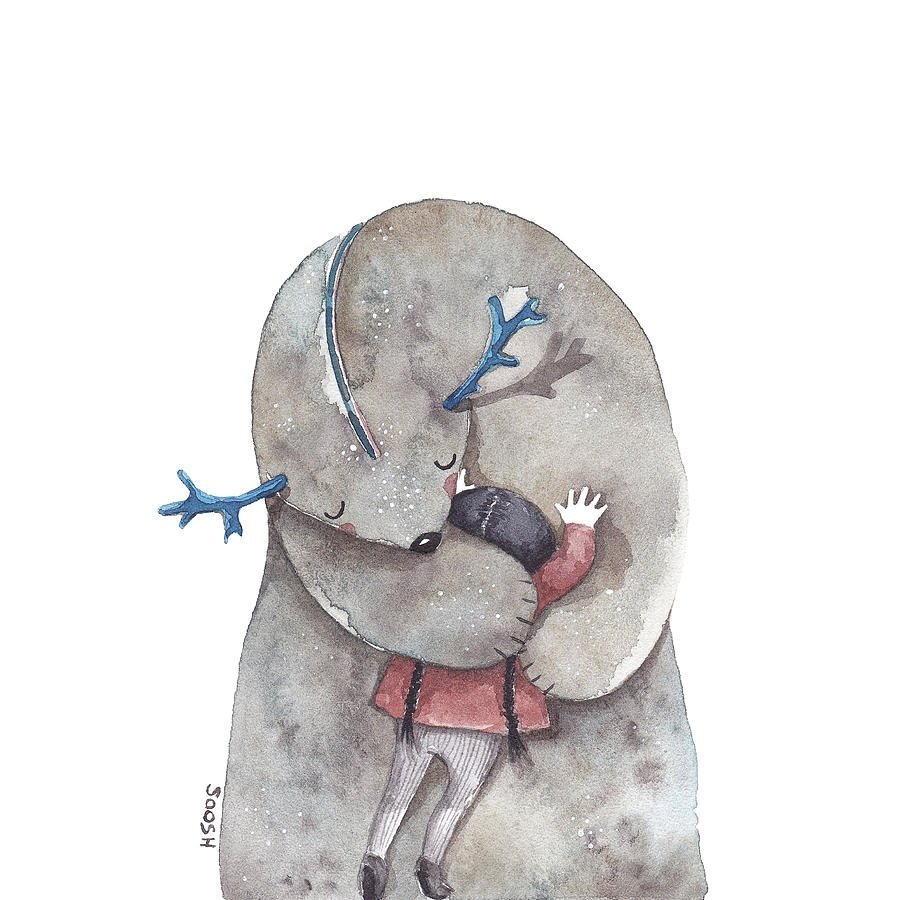 Обнимашки акварель