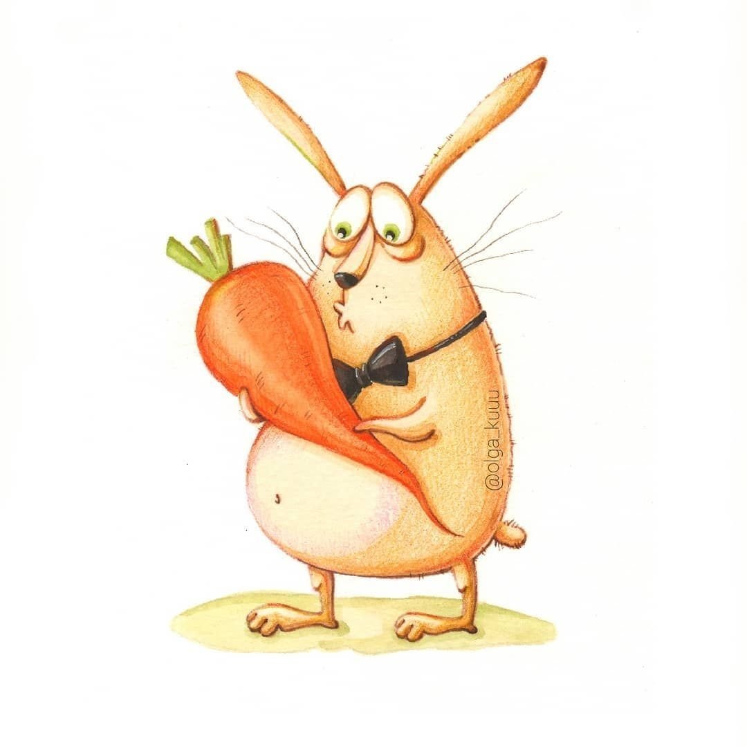 Мультяшный заяц с морковкой