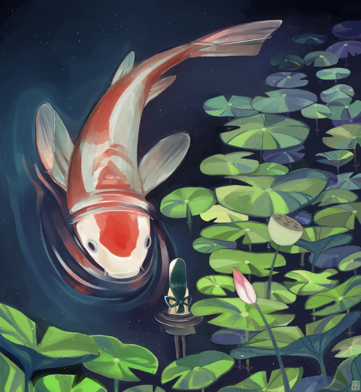 Японские карпы кои картины Каданцева