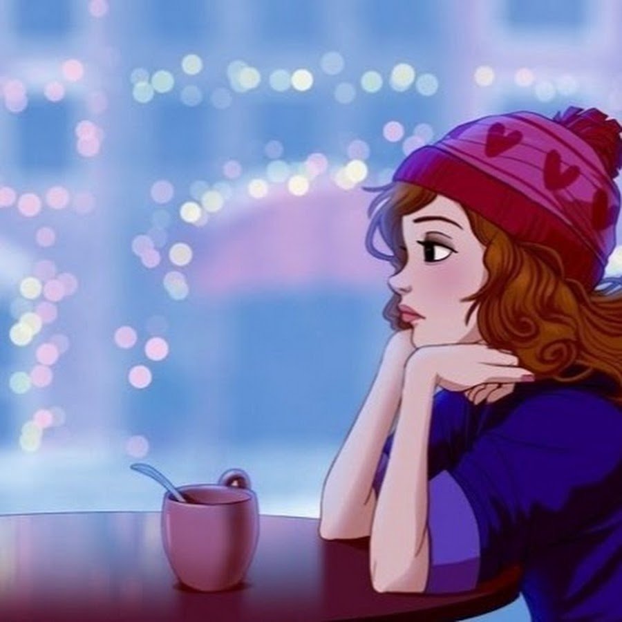 Девушка в кафе мультяшная