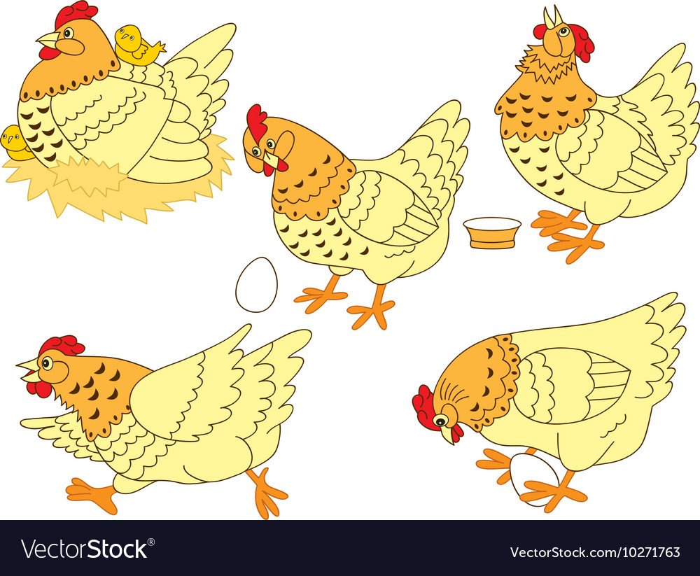 Детский рисунок Курочка Ряба с цыплятами