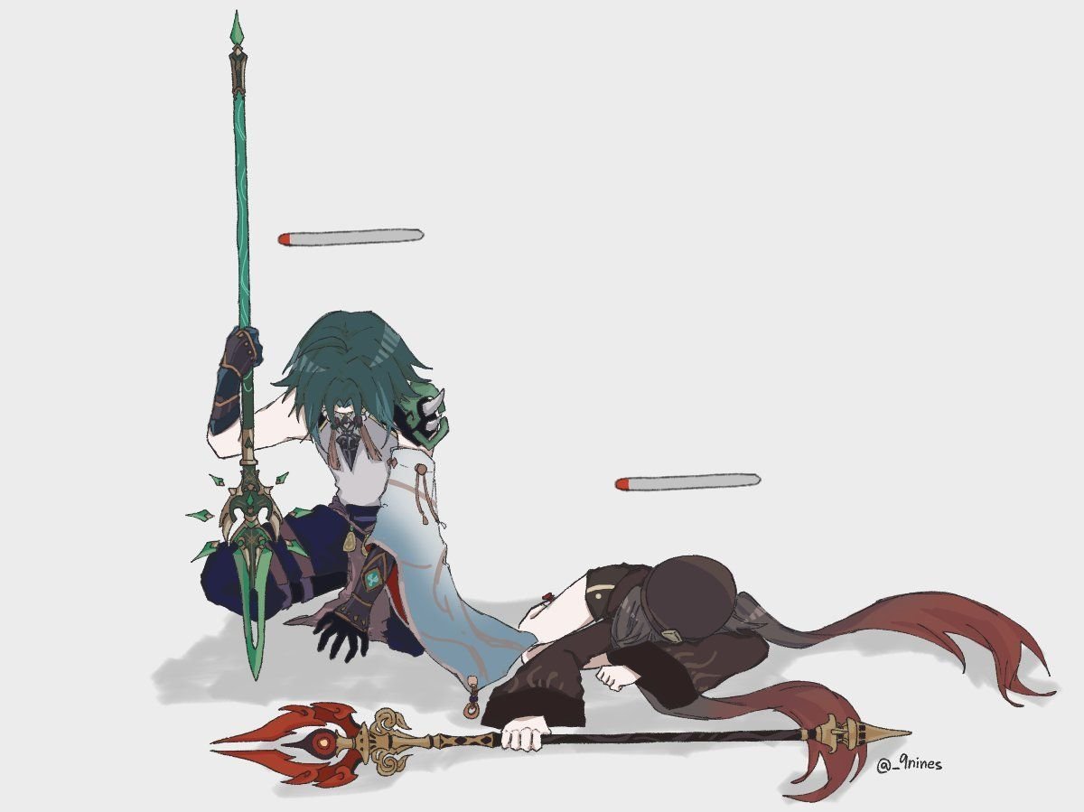 Сяо и ху Тао Геншин Импакт арт